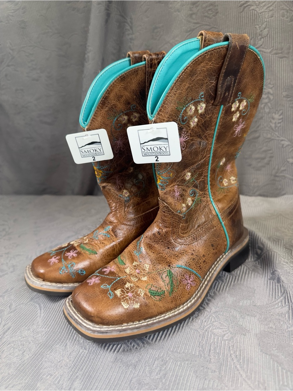 Smoky Mountain Girls Size 2 Western Floral Pull On Boots Style 3841C